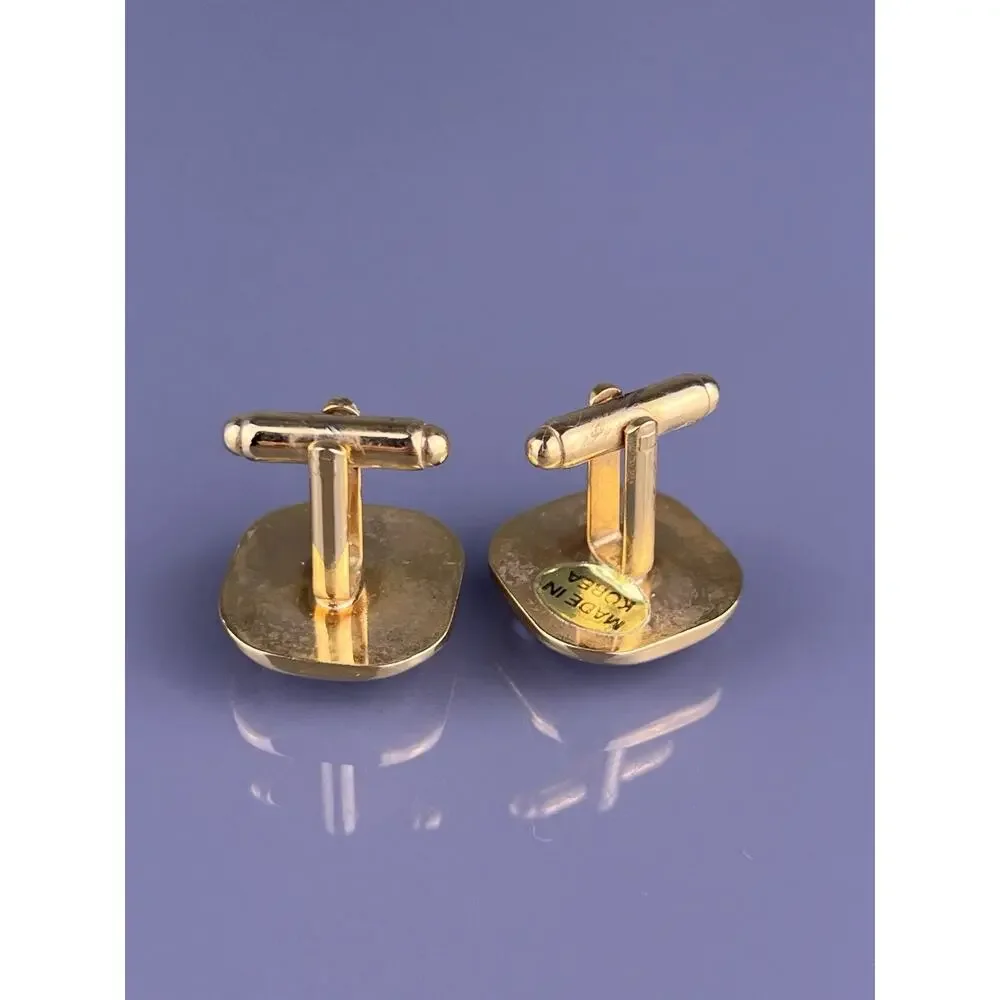 Square White Cut Rhinestone Cufflinks Tie Clip Pin Gold Tone Formal Vintage